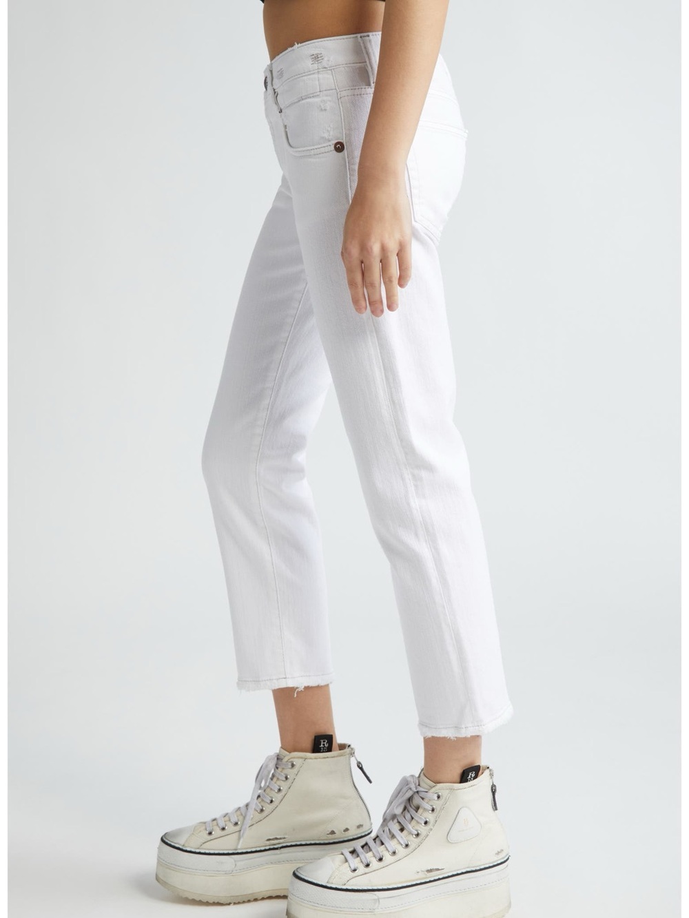 R13 Boy Straight Leg Mid rise Ankle Jeans in Bale White SZ 26 Made in Italy - Picture 3 of 9